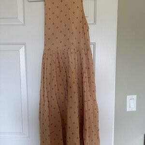 Beige Floral Sleeveless Dress